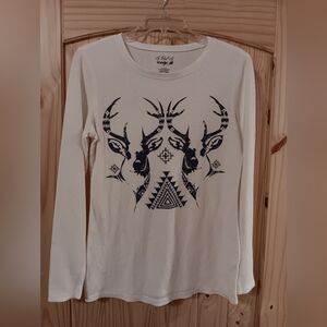Wrangler Ivory Jeweled Graphic Long Sleeve Top Size S